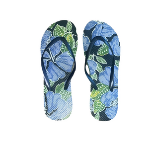 floral blue and green tropical flip flops size 9-10